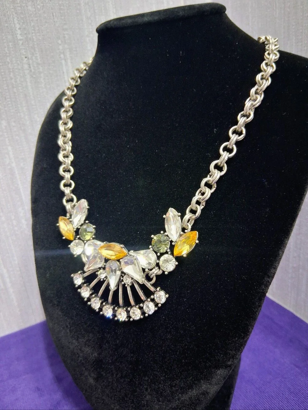 Vintage Banana Republic Lemon Lime Statement Necklace Acrylic Crystal Silvertone